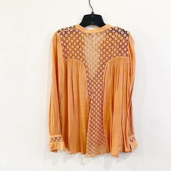 Free People “The Best” Crochet Button Down Blouse in Orange Size Small - Picture 2 of 8